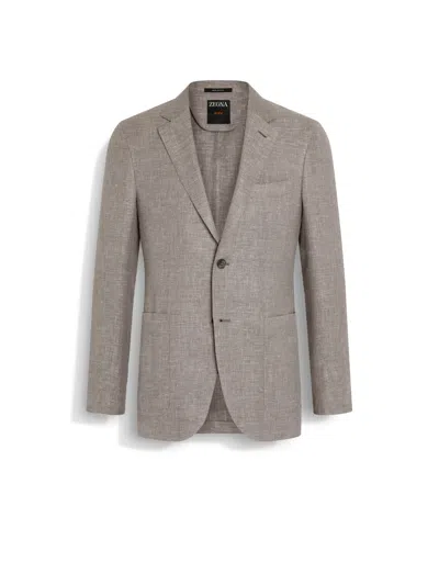 Zegna Light Brown Crossover Linen Wool And Silk Blend Jacket