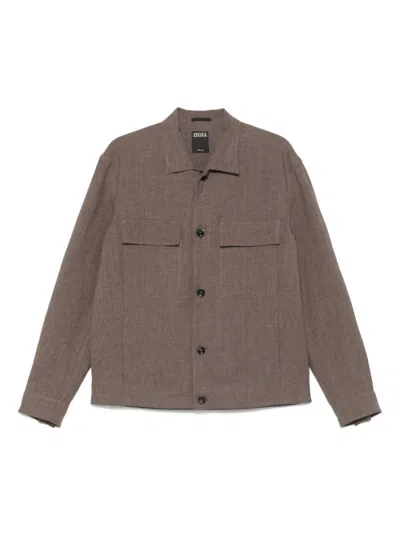 ZEGNA LIGHT BROWN LINEN SHIRT