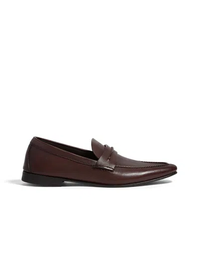 Zegna Light Brown Natural Grain Leather Mocassin Loafer In Marron Clair