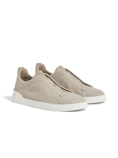 ZEGNA BASKETS TRIPLE STITCH EN OASI CASHMERE TAUPE CLAIR