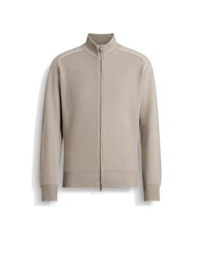 Zegna Light Taupe Cashseta Full Zip Cardigan