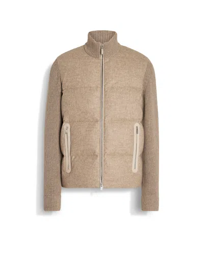 Zegna Light Taupe Multimélange Oasi Cashmere Full Zip Blouson In Beige