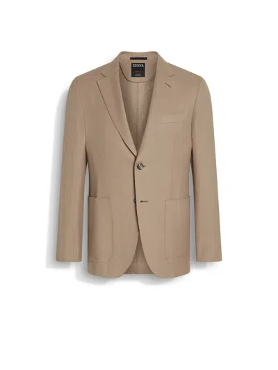 Zegna Light Beige Oasi Lino Blue Flower Jacket In Brown