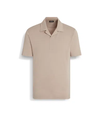 Zegna Light Taupe Silk And Cotton Piquet Polo Shirt