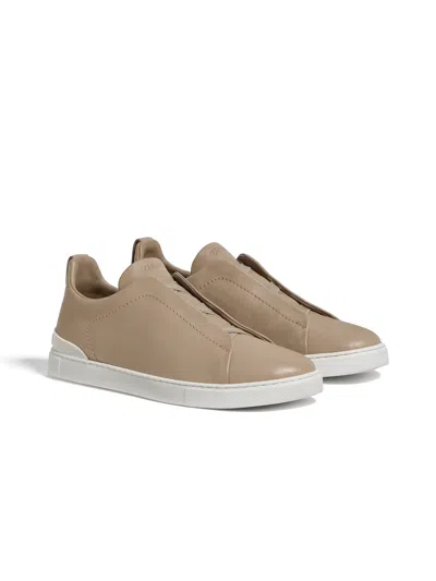 ZEGNA BASKETS TRIPLE STITCH SECONDSKIN TAUPE CLAIR
