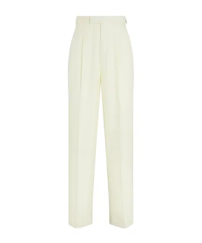 Zegna Pantalon En Soie Et Laine Jaune Clair In White