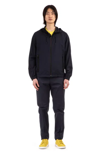 Zegna Lightweight Hooded Blouson Jacket In Blue