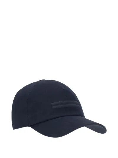 Zegna Lined Metal Logo Hat With Embroidered Brand Mark In Blue