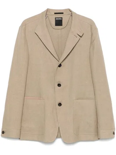 Zegna Linen Jacket With Rear Vent In Neutral