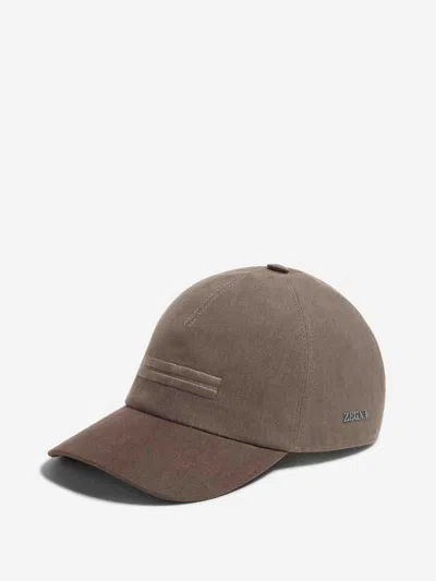 Zegna Embroidered Linen Baseball Cap In Brown