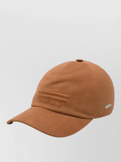 Zegna Linen Baseball Cap Curved Brim Design In Brown