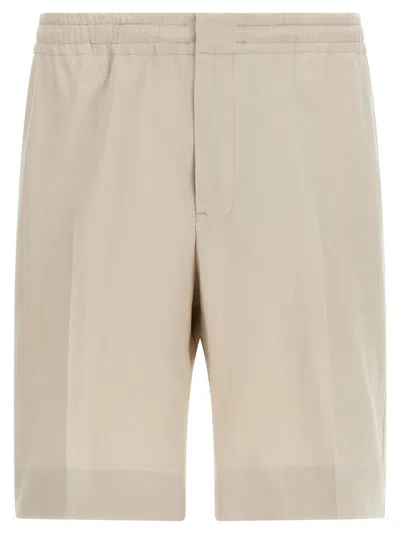 Zegna Linen Bermuda Shorts In Neutral