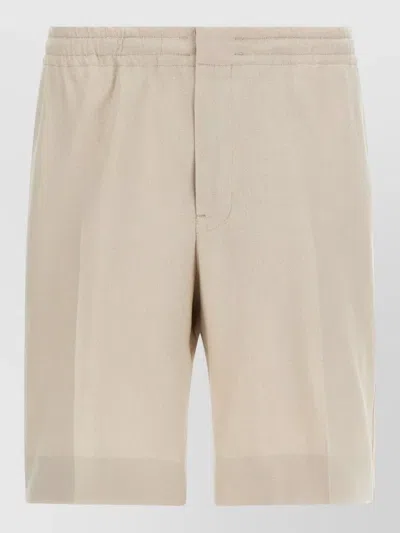 Zegna Linen Bermuda Shorts Featuring Back Side Pockets In Neutral