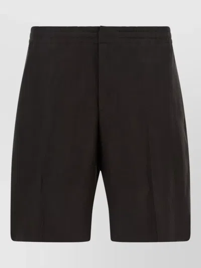 Zegna Linen Bermuda Shorts Featuring Back Side Pockets In Black