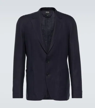 Zegna Linen Blazer In Blue