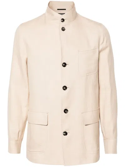 Zegna Linen-blend Shirt Jacket In Brown
