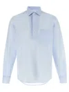Zegna Linen Blend Shirt With Three-button Front In Blue