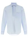 Zegna Linen Blend Shirt With Three-button Front In Blue