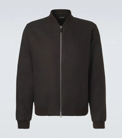 Zegna Linen Bomber Jacket In Brown