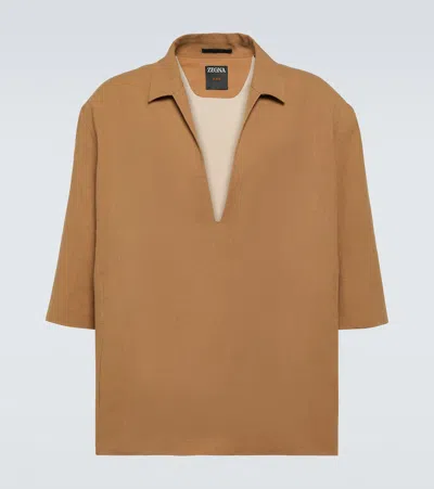 Zegna Linen Bowling Shirt In Beige