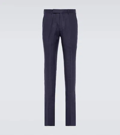 Zegna Linen Chinos In Blue