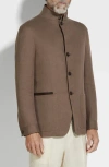 Zegna Linen-blend Shirt Jacket In Medium Brown Solid