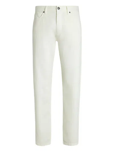 Zegna Roccia Slim-fit Straight-leg Cotton Trousers In White