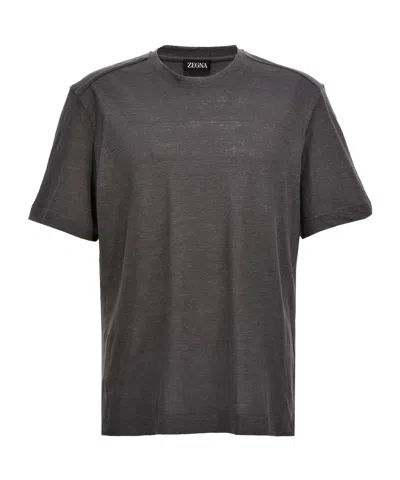 Zegna Linen Crew-neck T-shirt In Black