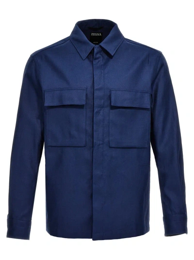 Zegna Linen Jacket In Blue