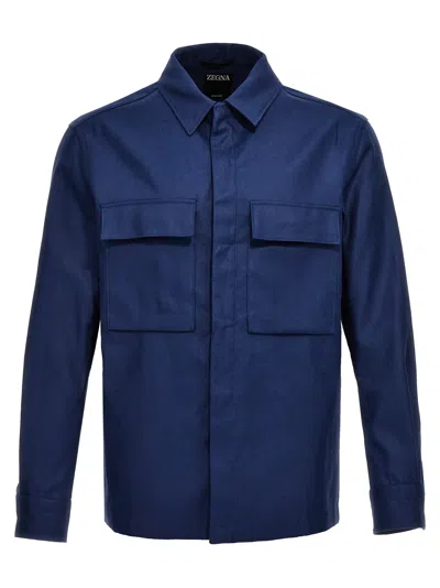 ZEGNA LINEN JACKET CASUAL JACKETS, PARKA BLUE