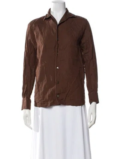 Pre-owned Zegna Linen Long Sleeve Button-up Top In Brown