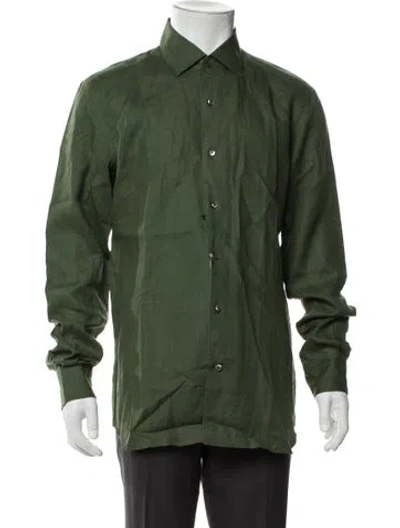 Pre-owned Zegna Linen Long Sleeve Dress Shirt W/ Tags In Green
