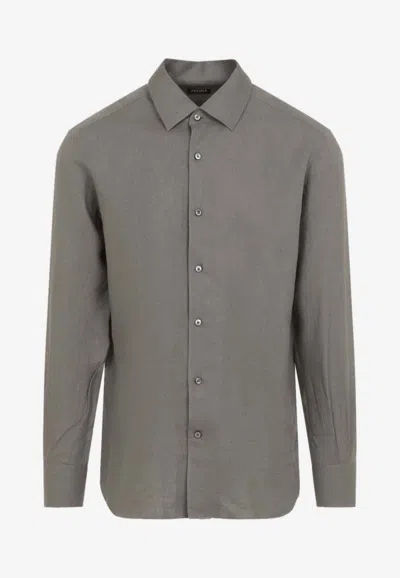 Zegna Linen Long-sleeved Shirt In Gray