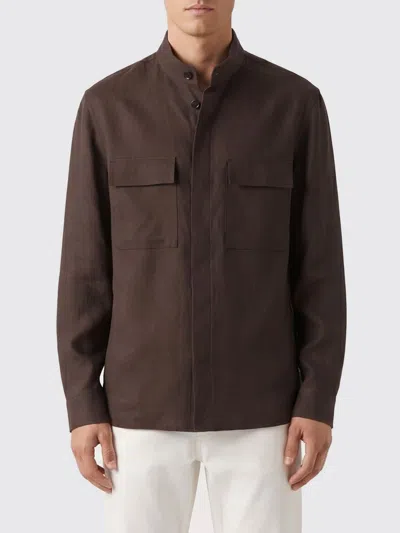 Zegna Linen Overshirt In Brown