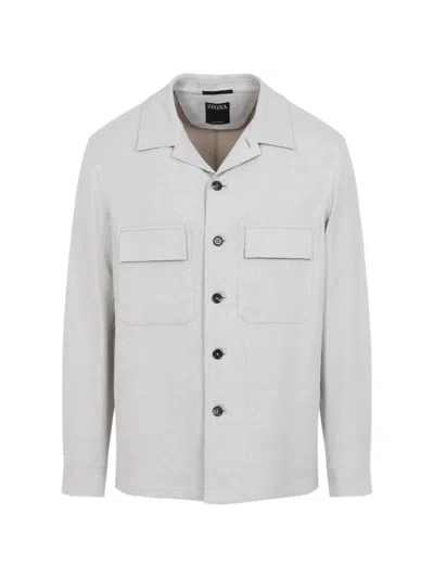 Zegna Beige Linen Shirt In Gray