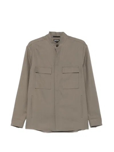 Zegna Linen Overshirt In Neutral