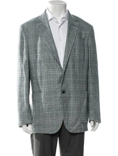 Pre-owned Zegna Linen Plaid Print Blazer In Blue