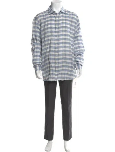 Pre-owned Zegna Linen Plaid Print Shirt In Blue