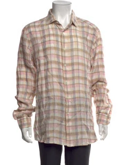 Pre-owned Zegna Linen Plaid Print Shirt In Neutral
