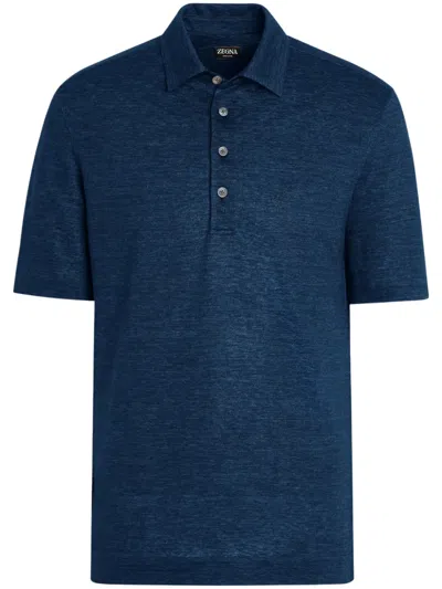 Zegna Oasi Lino Regular Fit Linen Polo Shirt In Blue