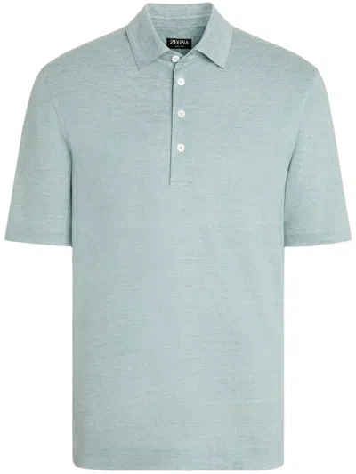 Zegna Polo En Oasi Lino Bleu Clair