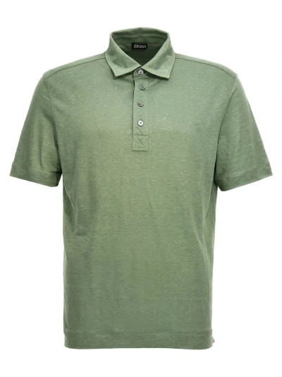 Zegna Linen Polo Shirt In Green