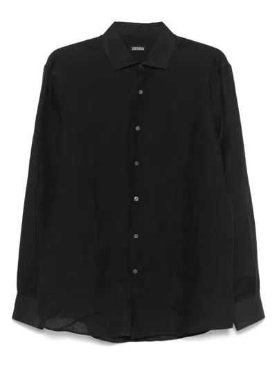 Zegna Linen Shirt In Black