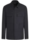 Zegna Linen Shirt With Chest Pockets And Structured Collar In Blue