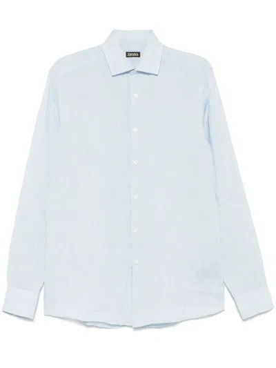 Zegna Linen Shirt In Blue