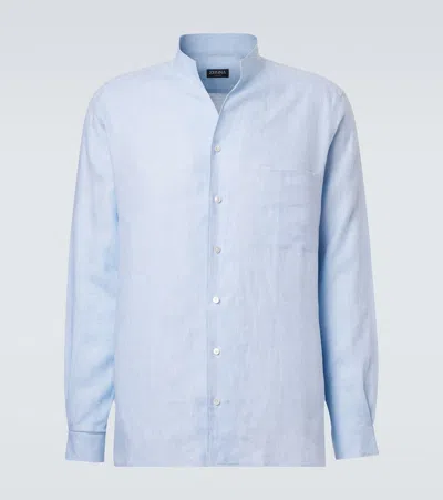 Zegna Linen Shirt In Blue