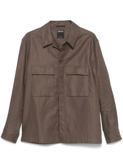 Zegna Linen Shirt In Brown