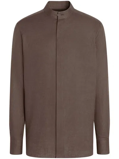 Zegna Oasi Lino Regular Fit Linen Shirt In Brown