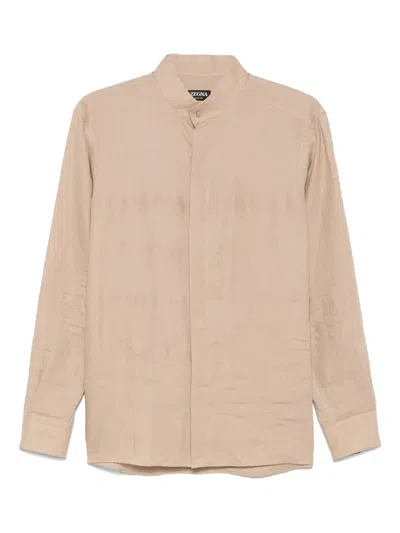 Zegna Linen Shirt In Brown