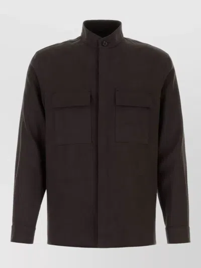 Zegna Linen Shirt Featuring Refined Chest Pockets In Brown